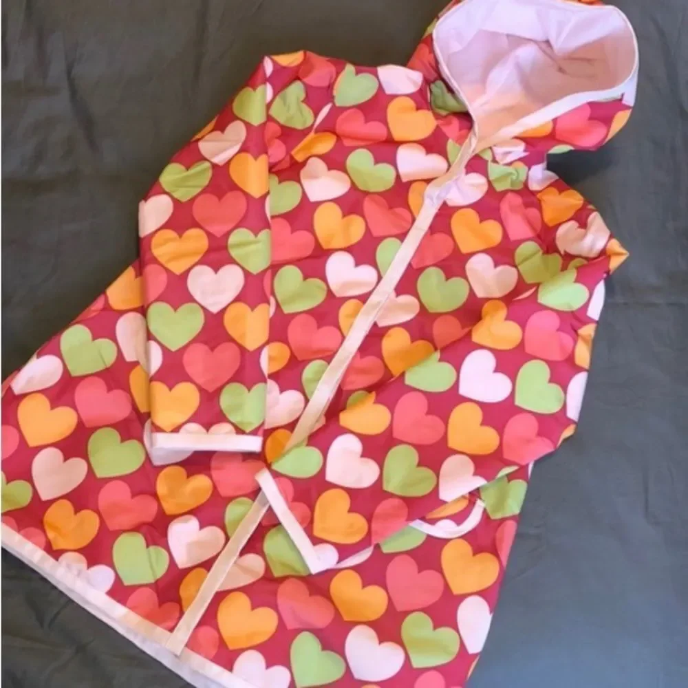 Girls Gymboree Lined Raincoat/Rain Jacket Hearts Velcro Raspberry  Pink 5-6